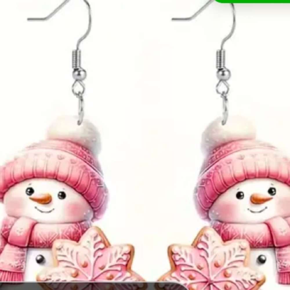 SNOWMAN Dangle Earrings Pink Approx  L 1.2” X     W 0.1” NEW NWT